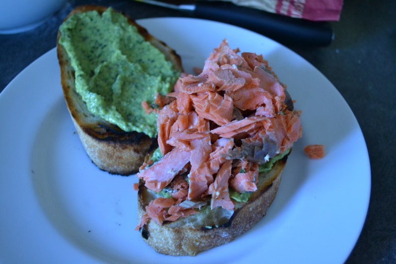 Avocado Pesto and Grilled Salmon Sandwiches