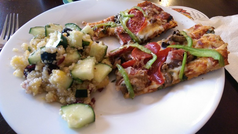 Grilled pizza, and a quinoa cucumber salad that my friend made