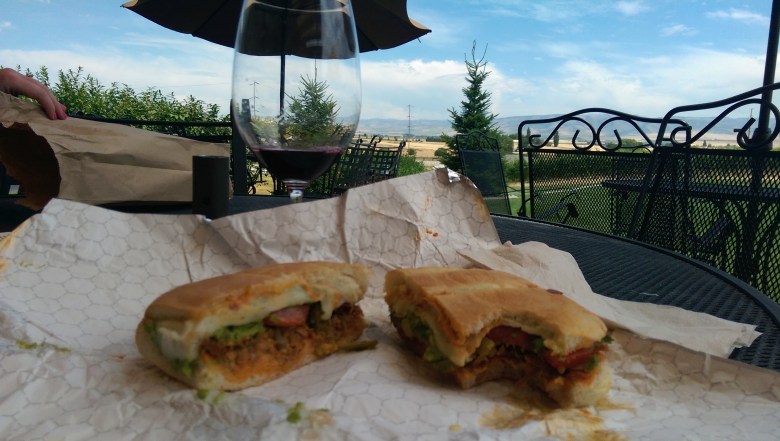 This spicy pulled pork sandwich paired surprisingly well with a glass of cab