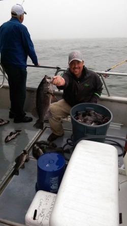 The groom-to-be, with our barrel of rockfish