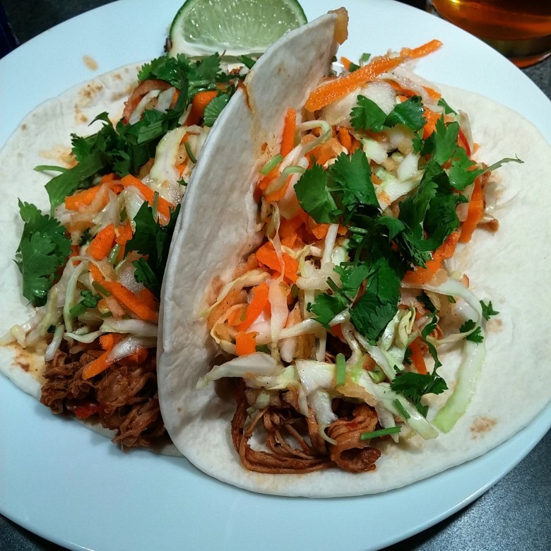 The final product: a delicious amalgamation of pork, chilis, sweet apples and crunchy slaw.